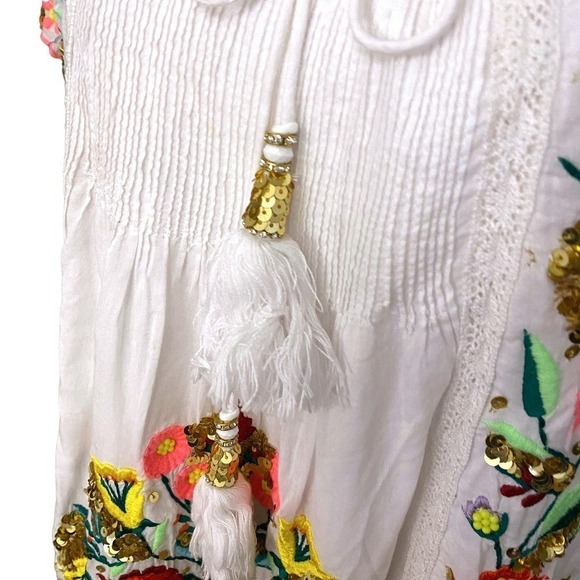 Las Noches IBIZA by Eric & Jack Womens Cream Floral Peasant Tunic Dress Medium - Picture 6 of 12